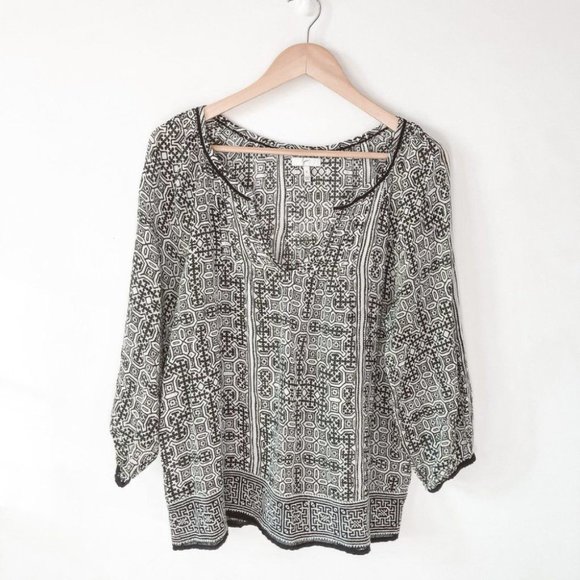 JOIE Cherre Top Artisan Blouse Geometric Boho Pattern Aztec Tribal Print Goddess - Picture 4 of 9